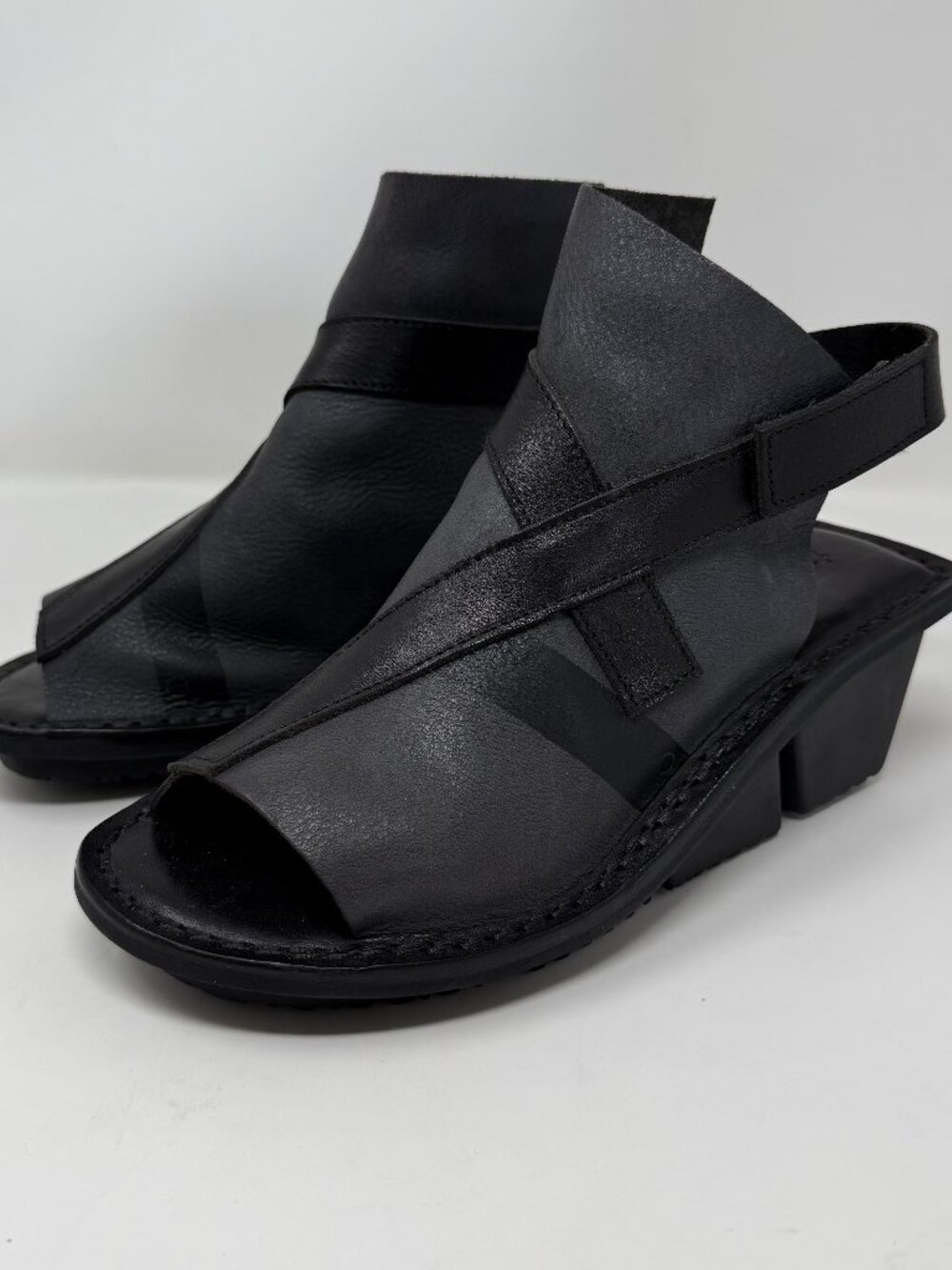 Trippen Patch Leather Modernist Black Slingback Sandals